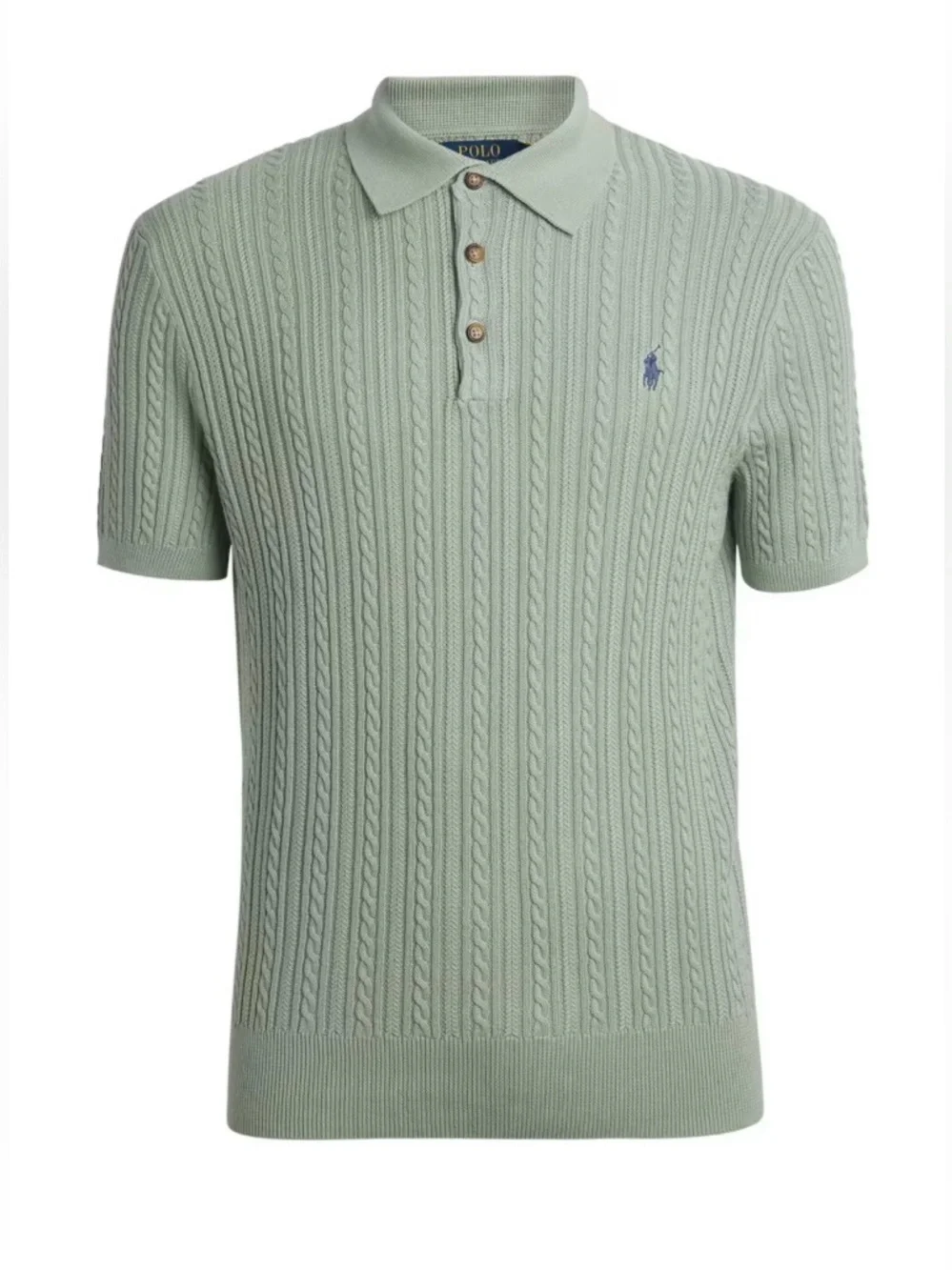 Polo Ralph Lauren Lightweight Cable Knit Polo Collar Sweater Sage Sz S NWT